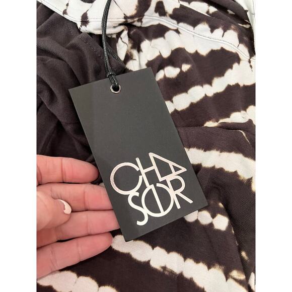 NWT Chaser Tie Dye Striped Cold Shoulder V-Neck Mini Dress Black/White Women's M - Picture 6 of 7